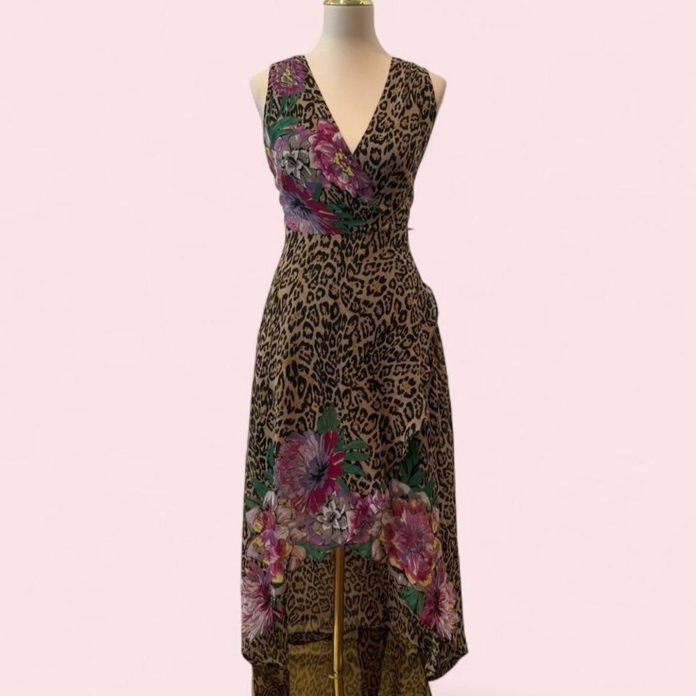 Y2K INC International Concepts Leopard Print Floral Maxi Dress V-Neck Size 8P
